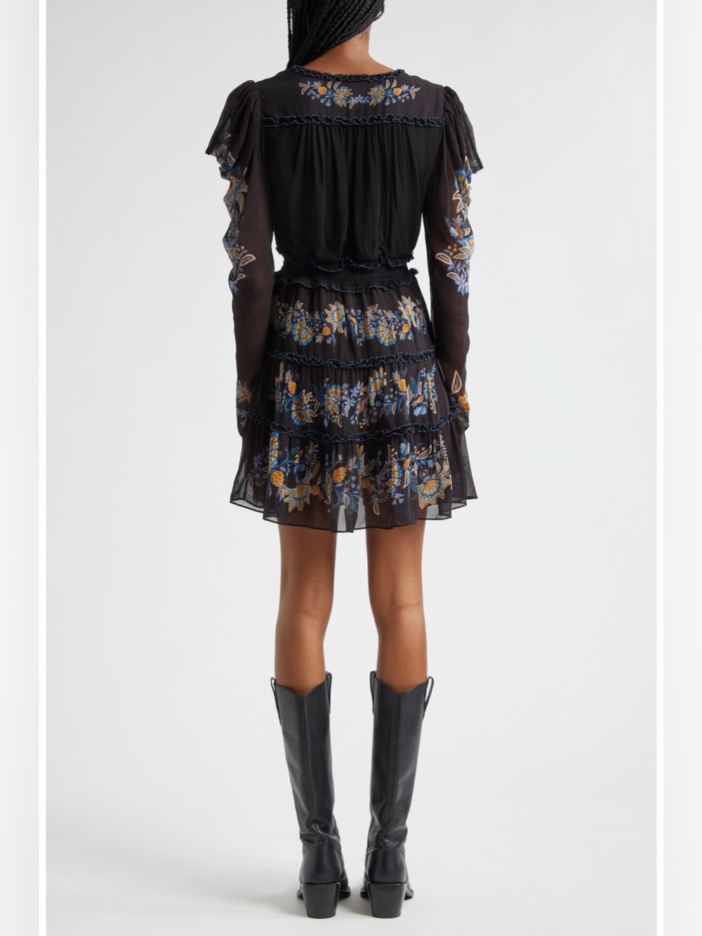 Farm Rio Black Stitched Garden Button Front Long Sleeve Mini Dress NWT XXS Fall - Picture 2 of 15
